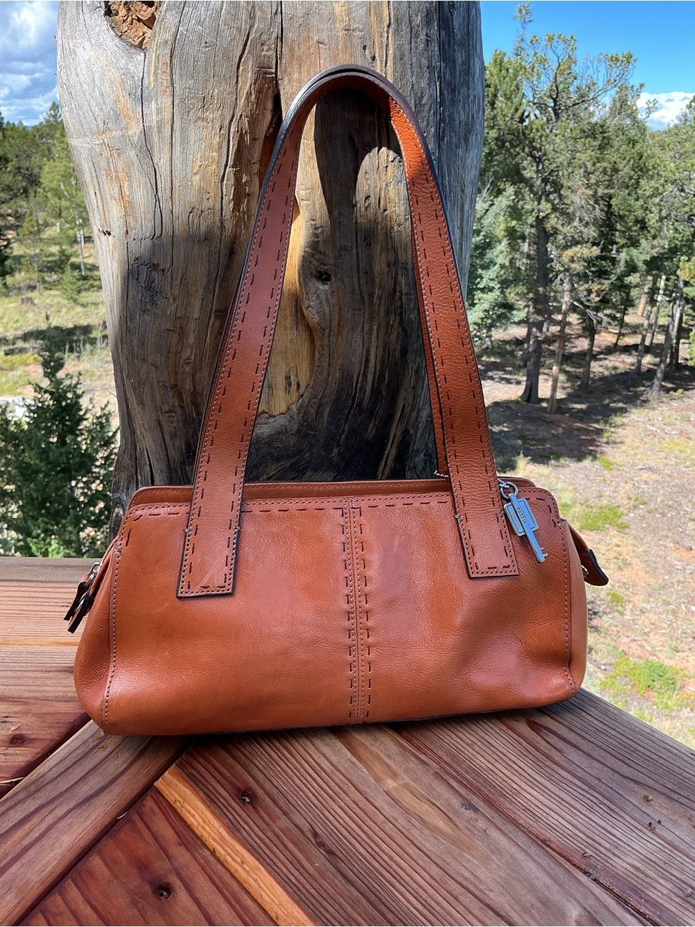 Vintage Fossil ZB9015 Cognac Leather Satchel- Like New Condition - Picture 5 of 16